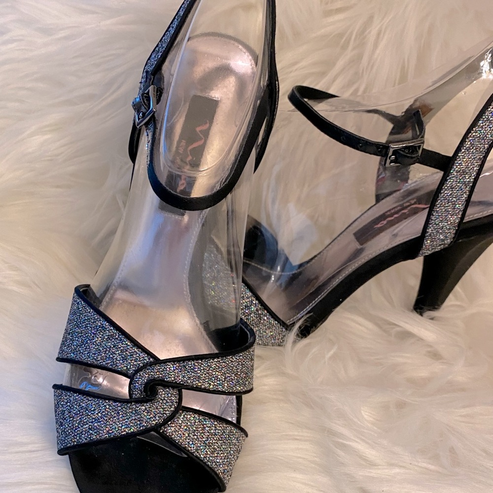 Nina 🖤 multi color glitter black evening heels size 8 excellent condition.